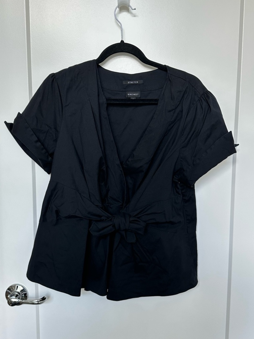 Nine West Black Short Sleeve Tie-Front Blouse